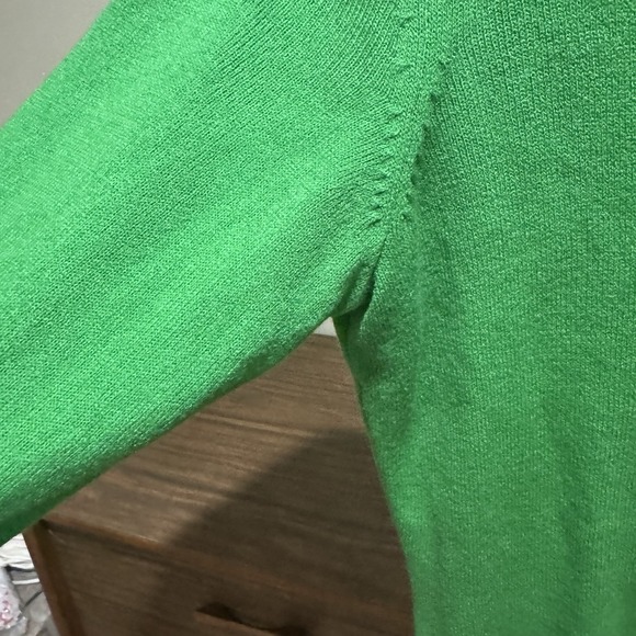 Green Cardigan Sweater Floral Appliqué Rhinestone Buttons Large Romantic Preppy - Picture 4 of 8